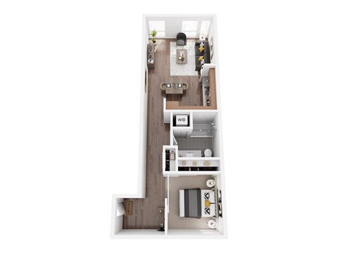 Floor plan for 1 bed, 1 bath, 752 sqft